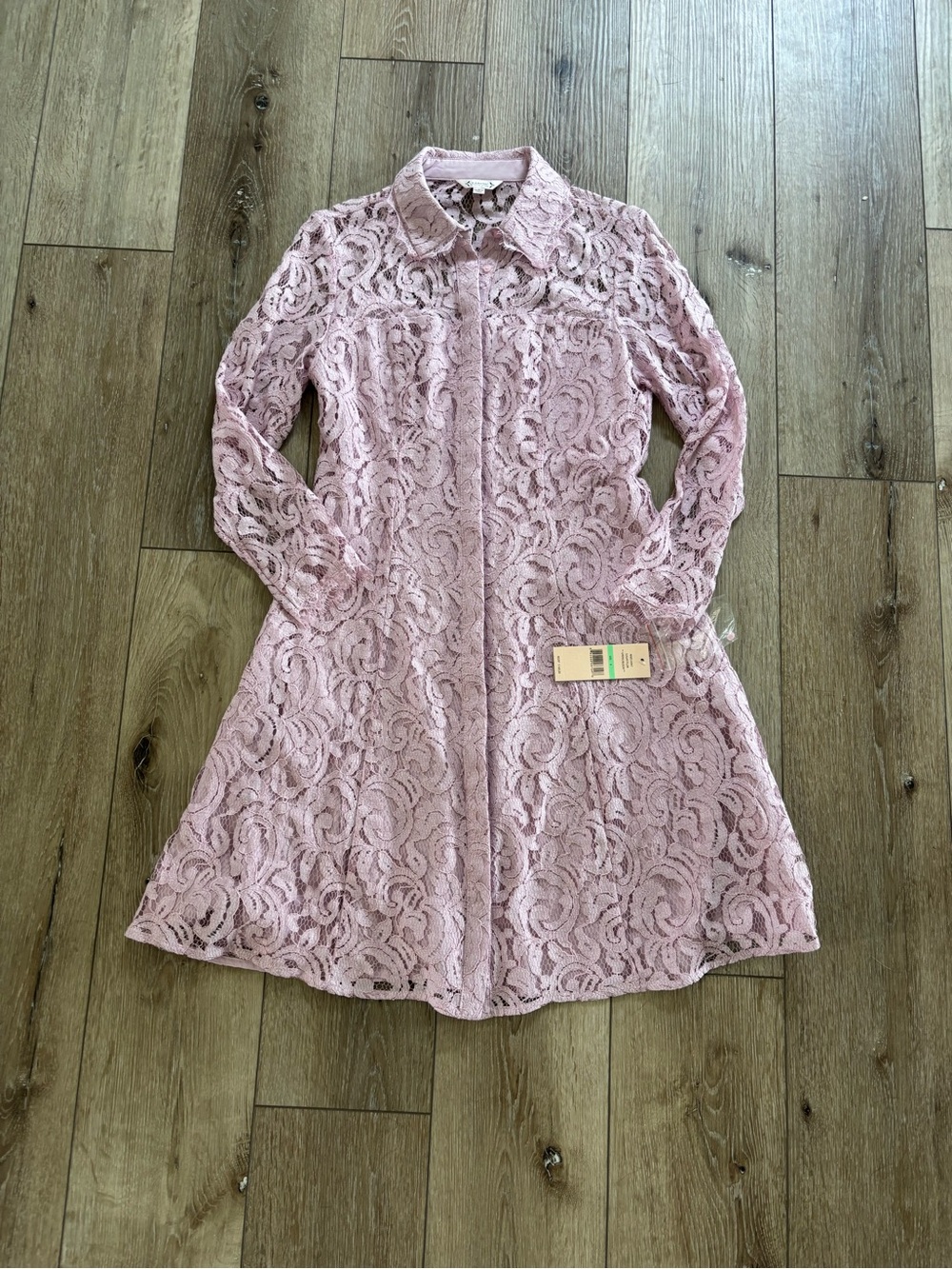 Nanette Lepore pink long-sleeve lace shirt dress  nwt